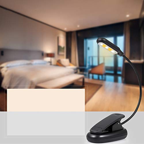 Reading Book Light, 5 LED 3 Levels Brightness Eye-Care Creative Mini Portable Book Light - Easy to Clip On Reading Lights - USB Rechargeable (Black, Delivered Within 5 Days)