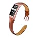 Mornex Leather Band Compatible for Fitbit Charge 4 and Charge 3 Smart Watch Wristband for Women and Men(Brown and Pink Connector)