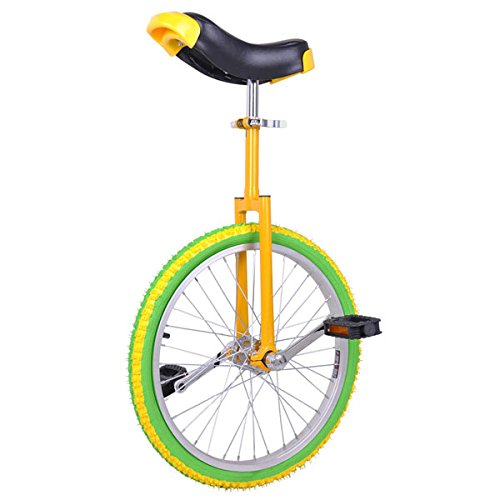 Check Out This 20 in Colorized Wheel Uni-Cycle Skidproof Unicycle w Stand Cycling Yellow Green