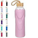 Origin Best BPA-Free Borosilicate Glass Water Bottle with Protective Silicone Sleeve and Bamboo Lid - Dishwasher Safe