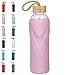 ORIGIN Best BPA-Free Borosilicate Glass Water Bottle with Protective Silicone Sleeve and Bamboo Lid - Dishwasher Safe