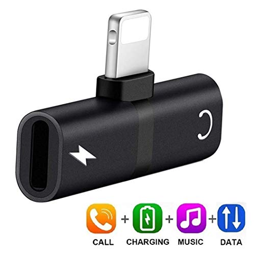 Headphone Adapter for iPhone X/XS/XS MAX/XR/8/ 8Plus/ 7/7 Plus Headset Adaptor Splitter Mini Earphone Connector Convertor 2 in 1 Accessories Cables Call Charge Music Wire Black Support All iOS System