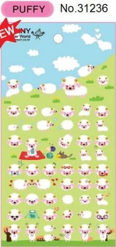 Kawaii Lamb Puffy Sticker, 2 Sheets, #31236