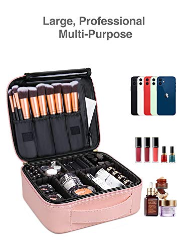 Luxtude Travel Makeup Bag Makeup Case Cosmetic bag, 2-Layer 10.4” Large PU Leather Make up bag, Portable Professional Makeup Train Case Cosmetic Artist Storage Organizer with Dividers for Women (Pink) 3 Luxtude Travel Makeup Bag Makeup Case Cosmetic bag, 2-Layer 10.4” Large PU Leather Make up bag, Portable Professional Makeup Train Case Cosmetic Artist Storage Organizer with Dividers for Women (Pink)