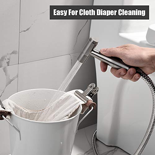 Baby Cloth Diaper Sprayer - Handheld Stainless Steel Bidet Toilet Shattaf Sprayer with Brushed Nickel - Complete Sprayer and Hose Set - Sprayer Used for Personal Hygiene - Thumbnail 2