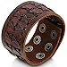 Aroncent 3pcs Braided Mens Wide Leather Bracelet Wristband Bangle with Snap Buttons - 2 Black 1 Brown