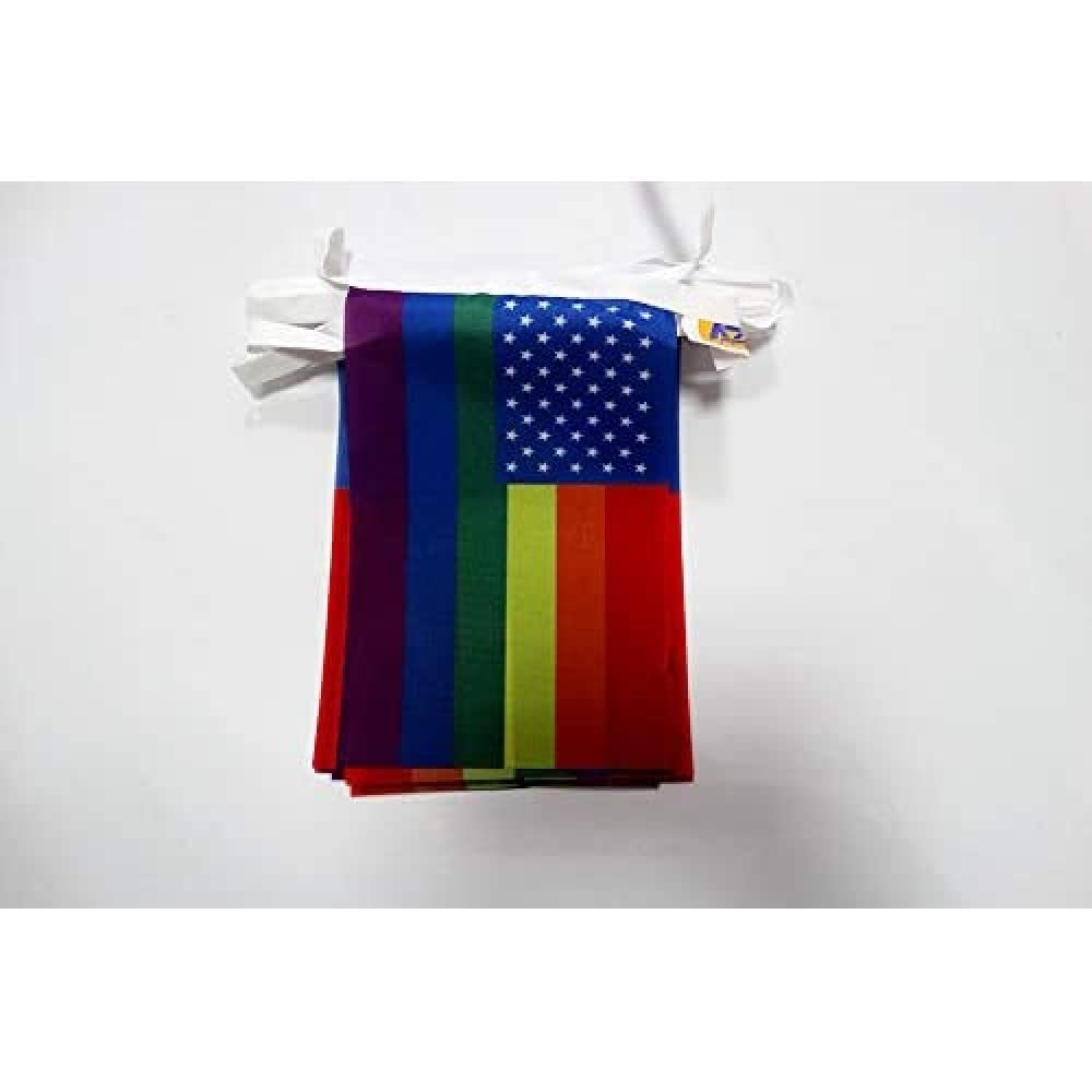AZ FLAG Rainbow USA Bunting Flag, 20 Ft Garland with 20 Small American Gay Pride Flags 8'' x 6'', 100% Polyester String Pennant, 6 meters