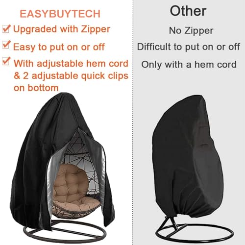 EASYBUYTECH Patio Egg Chair Covers with Zipper, Wicker Egg Swing Chair Covers, Waterproof Heavy Duty Weather Resisatnt Outdoor Chair Cover, Windproof Hanging Chair Cover, 190 x 115cm, Black