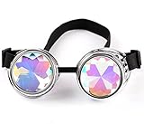 Lelinta Steampunk Rave Glasses Goggles with Rainbow Crystal Glass Lens,Silver,Adjustable