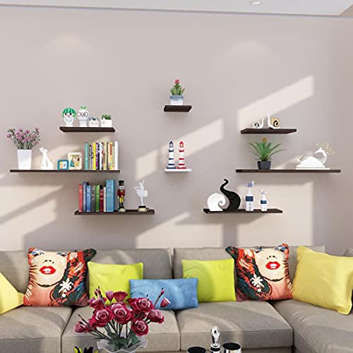 Floating Shelves, Multifunctional Set of 4 Wooden Wall Shelves, Hanging Rustic Shelves for Bathroom/Bedroom/Living Room/Kitchen/Study (Coffee)