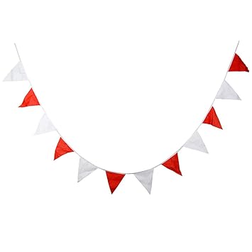 Ruikey Red White Triangle Flags Bunting Banners Birthday Party