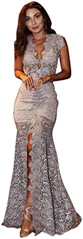 Women Sexy Backless Lace Deep V-Neck Long Dress Solid Short Sleeve Elegant Vintage Gown Evening Party Maxi Dresses