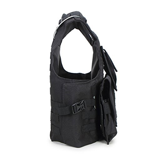 Jipemtra Law Enforcement Tactical Molle Vest Military Airsoft Paintball Vest Adjustable Assault Swat Vest Mesh Vest with Detachable Belt Holster Pouch for Combat Training Field Operations (Black #2)