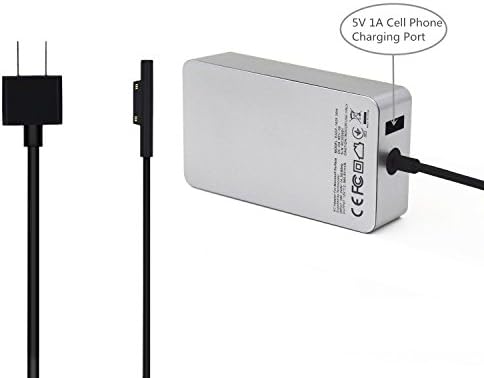 KINGDO Surface Power Supply Adapter 36W 12V 2.58A for Microsoft Surface Pro 3 &amp; Pro 4 Tablet with 6Ft Power Cord Including a storage pouch bag (Silver)