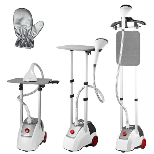 Garment Steamer Standing for Clothes, STANEW 2000w 2.5 L Water Tank with Garment Hanger and Height Adjustable Ironing Board, Steam Iron 8 Second Heating Time, 43 G/Min, 11 Steam Settings for Crease
