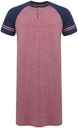 Kisshes Men's Cotton Nightshirt Summer Henley Night Shirt Short Sleeve Nightgown with Buttons Black Navy Blue