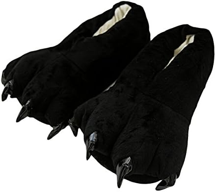 FWQ PLush Slipper Dinosaur Paw Shoes Adult Kids Cartoon Animal Slippers (Medium(35#--39#), Black)