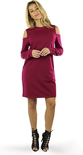 Ohconcept Collection Cold Shoulder Terry Shift Dress, Red Berry, Large
