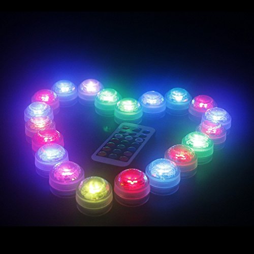 Sxstar 12pcs Submersible LED Lights,Waterproof Underwater Lights,Battery Powered RGB Colour Changing Tea Lights with IR Remote Control for vase, bowls, aquarium and party decoration