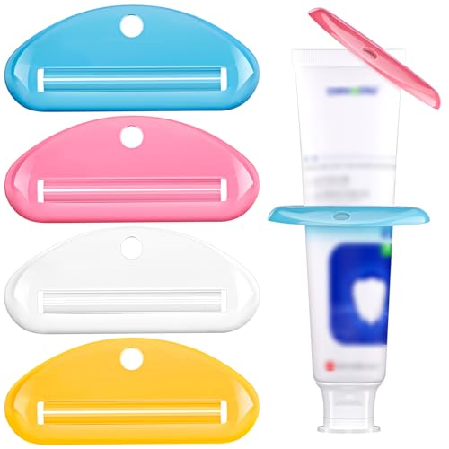 EVOULTES 4PCS Toothpaste Squeezer, Colorful Plastic Toothpaste Tube Squeezer Toothpaste Dispenser HangingTube Squeezer Tool, Toothpaste Clip for Bathroom, Suitable for Toothpaste, Cream, Cosmetics