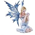 Pacific Giftware 4.75 Inch Fairyland Blue Winged Fairy with Flowers Statue Figurine (4.5)