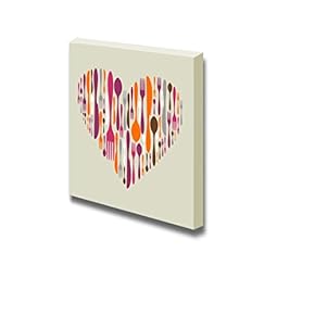 Multicolored Cutlery Icon Set in Heart Shape Fork Knife and Spoon Silhouettes Wood Framed - Canvas Art Wall Art - 12" x 12"