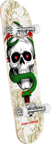 Powell Peralta Mike McGill Skull & Snake Skateboard Complete, White/Metallic Gold, 7.75"