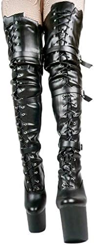 Women High Leg Boots Lace up Extreme High Heel Horse Stallion Hoof Sole Over Knee Boots Thigh High Boots