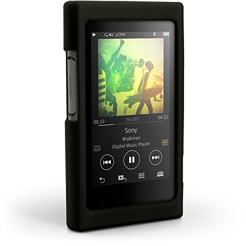 iGadgitz Black Silicone Skin Case Cover for Sony Walkman NW-A35 MP3 Player + Screen Protector