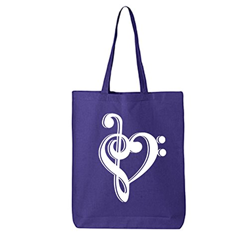 music note heart Cotton Canvas Tote Bag in Purple - One Size