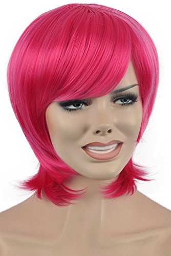 Diy-Wig Short Hot Pink Party Wig for Cosplay Halloween Costume Anime for Girl
