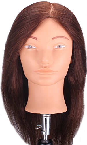 Lian's 16"-18" 80% Human Hair Cosmetology Mannequin Manikin Head Brown Color for Professional Hairdressing Trainning and Practice