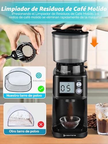 Homtone Electric Coffee Grinder with Conical Grinder - Coffee Mill with 51 Grinding Levels, Removable Holder, Container Included - For Espresso, Filter Coffee, Cold Brew (Nero)