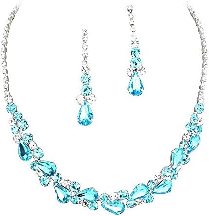 Elegant Aqua Turquoise Jewel Collar Necklace Set for Prom Bridesmaid Bride R4