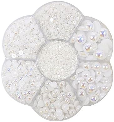 Approx 5600pcs Mixed Size DIY Half Pearls Rhinestone Bead Flat Back Plastic Craft (Style1 white)