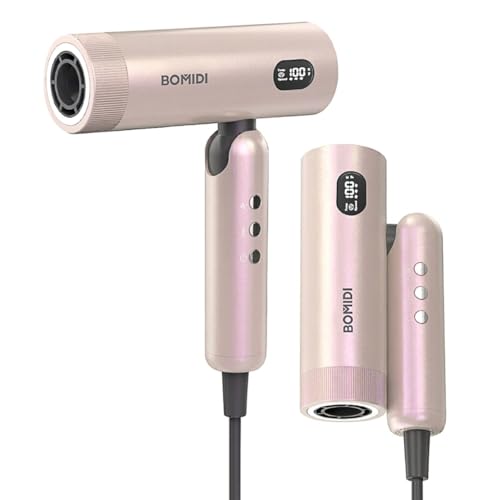 Secadora de Cabello, Bomidi Secador de Pelo Plegable Alta Velocidad Profesional, 100000RPM con ionico de 500M Y Pantalla LED Y Modo Autolimpieza,110-240V, Ideal para Cabello Liso y Ondulado HD08