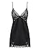 Anyou Women Sexy Sleepwear Lace Slip Satin Nightgown with Adjustable Spaghetti Straps Black X-Large