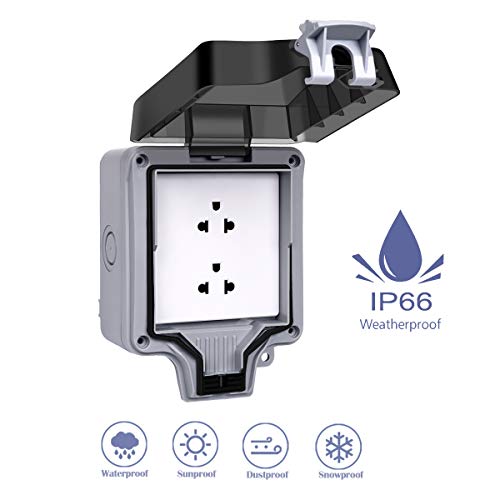 Outdoor Outlet,Wall Electrical Sockets,IP66 Waterproof Double Outlet with Cover, Weatherproof Socket for Kitchen,Bathroom,Garden,Swimming Pool,Outdoor/Indoor