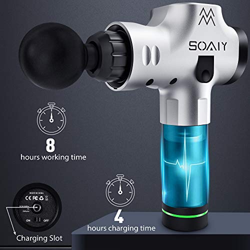 Massage Gun, 20 Speeds Super Quiet Rechargeable Massage Gun Muscle Massager, Cordless Handheld Deep Tissue Percussion Massage Gun for Athletes, Back, Neck Pain Relief with 6 Heads and Carrying Case