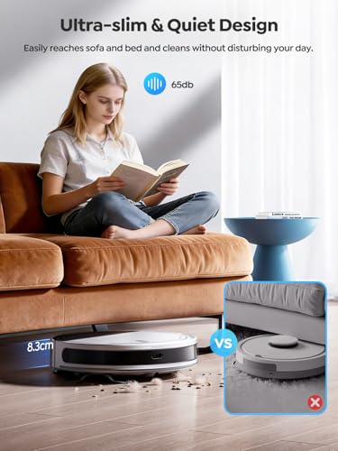 Vyzzle Robot Vacuum 8000Pa Strong Suction, LiDAR Navigation, 8.3cm Ultra Thin Robot Vacuum Cleaner with Mop, App/Alexa Control, Robotic Vacuums for Pet Hair, Hard Floors, Carpets, D10 (White)