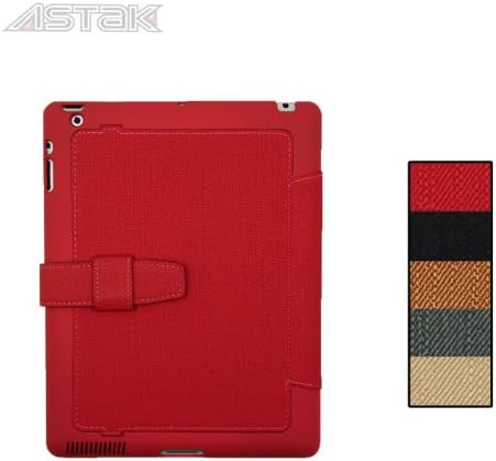 Astak Stylish Lightweight Denim Textured, Folds Over to Become a Stand and Built-in Elastic Hand Strap, Strapped Folio Flip Cover Case with Hard Plastic Interior Designed Perfectly for Apple iPad 2, Multi-colors Available. (Red)