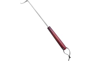 PEPKICN 15 Inches Food Flipper - Stainless Steel BBQ Meat Turner Hook with Wooden Handle for Grilling & Smoking