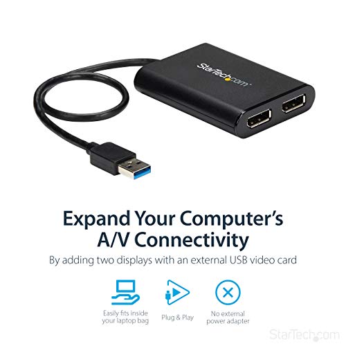 StarTech.com USB 3.0 to Dual DisplayPort Adapter 4K 60Hz, DisplayLink Certified, Video Converter with External Graphics Card - Mac & PC (USB32DP24K60),Black