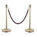 JAXPETY 3 Sets Round Top Polished Brass Stanchion Posts Queue Barrier, Pack of 6 Posts with Red Velvet Ropes,Gold