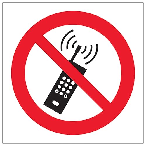 V Safety No Mobile Phones Symbol 100 x 100 mm - 3mm Aluminium Composite Safety Sign