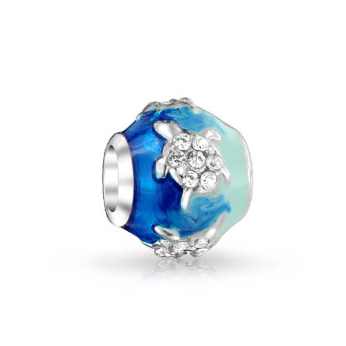 Tropical Vacation Nautical Ocean Blue Waves Sea Turtle Charm Bead For Women Teen .925 Sterling Silver Fits European Bracelet - Thumbnail 6