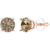 14K Rose Gold Simulated Champagne Diamond Stud Earrings with Screw back - Hypoallergenic, 1 cttw - Minimalist Women's Fine Jewelry