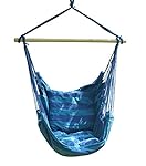 SueSport New Hanging Rope Chair - Swing Hanging Hammock Chair - Porch Swing Seat - With Two Cushions - Max.265 Lbs, Blue