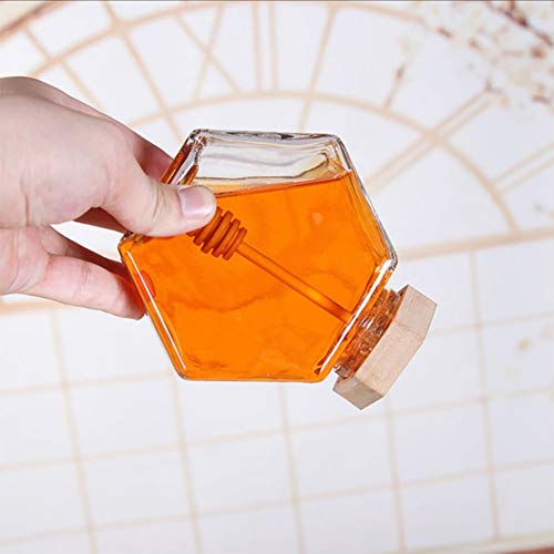 Liitrton Hexagon Shape Honey Pot Jar with Dipper Heat-Resistant Glass Storage Container for Home Kitchen (S) - Thumbnail 3