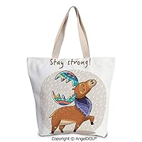 SCOXIXI Moose Large Ladies Canvas Shoulder Bags Shopping Bag Deer with Scarf an